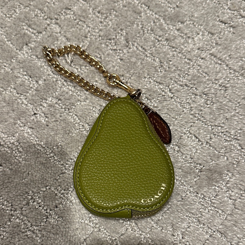 Coach Olive Green Leather Pear Keychain and Coin Wallet